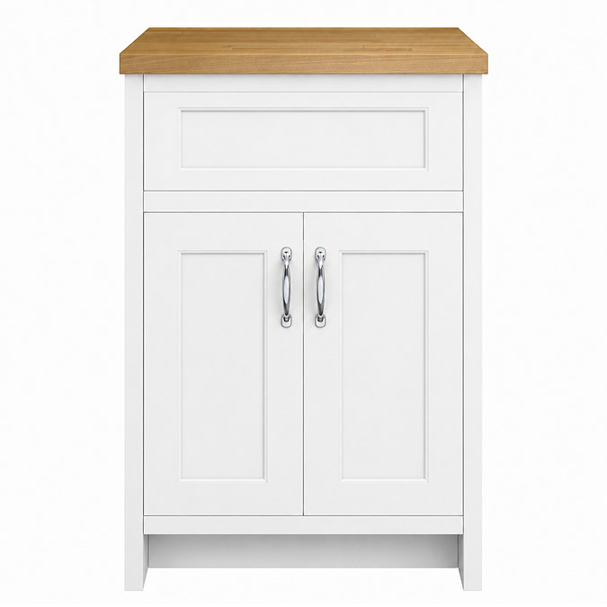 Chatsworth 610mm Traditional White Countertop Vanity Unit with Solid Beech Wood Worktop & Chrome Handles