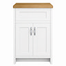 Chatsworth 610mm Traditional White Countertop Vanity Unit with Solid Beech Wood Worktop & Chrome Handles