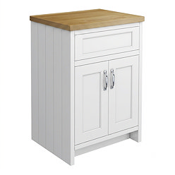 Chatsworth 610mm Traditional White Countertop Vanity Unit with Solid Beech Wood Worktop & Chrome Handles