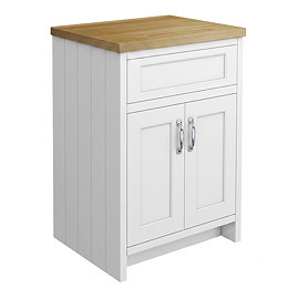 Chatsworth 610mm Traditional White Countertop Vanity Unit with Solid Beech Wood Worktop & Chrome Handles