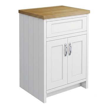 Chatsworth 610mm Traditional White Countertop Vanity Unit with Solid Beech Wood Worktop & Chrome Handles