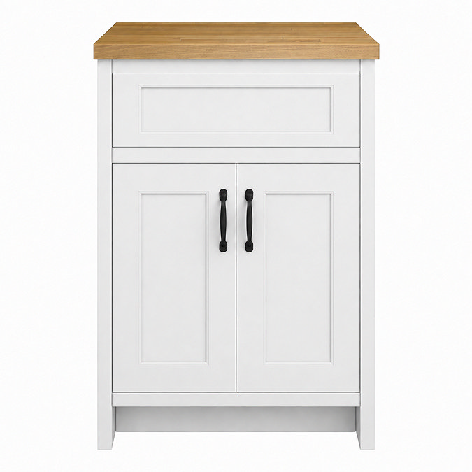 Chatsworth 610mm Traditional White Countertop Vanity Unit with Solid Beech Wood Worktop & Matt Black Handles