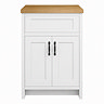Chatsworth 610mm Traditional White Countertop Vanity Unit with Solid Beech Wood Worktop & Matt Black Handles