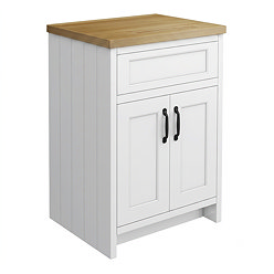 Chatsworth 610mm Traditional White Countertop Vanity Unit with Solid Beech Wood Worktop & Matt Black Handles
