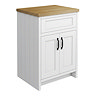 Chatsworth 610mm Traditional White Countertop Vanity Unit with Solid Beech Wood Worktop & Matt Black Handles