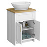 Chatsworth 610mm White Countertop Vanity with Beech Worktop, Oval Gloss White Basin & Brushed Brass Handles