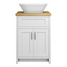 Chatsworth 610mm White Countertop Vanity with Beech Worktop, Oval Gloss White Basin & Chrome Handles
