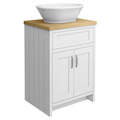 Chatsworth 610mm White Countertop Vanity with Beech Worktop, Oval Gloss White Basin & Chrome Handles
