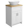 Chatsworth 610mm White Countertop Vanity with Beech Worktop, Oval Gloss White Basin & Chrome Handles