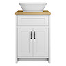 Chatsworth 610mm White Countertop Vanity with Beech Worktop, Oval Gloss White Basin & Matt Black Handles