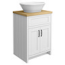 Chatsworth 610mm White Countertop Vanity with Beech Worktop, Oval Gloss White Basin & Matt Black Handles