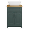 Chatsworth 610mm Green Countertop Vanity with Beech Worktop, Rectangular Gloss White Basin & Chrome Handles