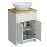Chatsworth 610mm Grey Countertop Vanity with Beech Worktop, Oval Gloss White Basin & Brushed Brass Handles