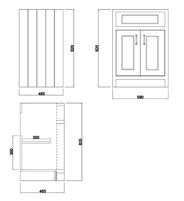 Chatsworth 610mm Grey Countertop Vanity with Beech Worktop, Oval Gloss White Basin & Brushed Brass Handles
