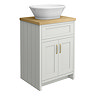 Chatsworth 610mm Grey Countertop Vanity with Beech Worktop, Oval Gloss White Basin & Brushed Brass Handles