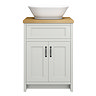 Chatsworth 610 Traditional Grey Countertop Vanity with Beech Worktop, Oval Gloss White Basin & Matt Black Handles