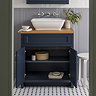 Chatsworth 610mm Blue Countertop Vanity with Beech Worktop, Rectangular Gloss White Basin & Chrome Handles