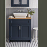 Chatsworth 610mm Blue Countertop Vanity with Beech Worktop, Rectangular Gloss White Basin & Chrome Handles
