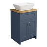 Chatsworth 610mm Blue Countertop Vanity with Beech Worktop, Rectangular Gloss White Basin & Chrome Handles