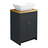 Chatsworth 610mm Graphite Countertop Vanity with Beech Worktop, Rectangular Gloss White Basin & Chrome Handles