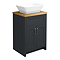 Chatsworth 610mm Graphite Countertop Vanity with Beech Worktop, Rectangular Gloss White Basin & Chrome Handles