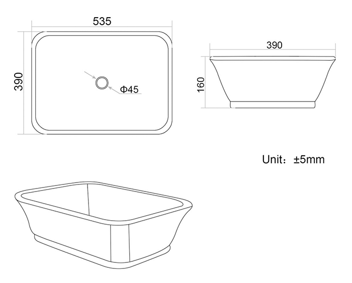 Chatsworth 610mm Traditional Graphite Countertop Vanity with Beech Worktop, Rectangular Gloss White Basin & Chrome Handles