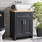 Chatsworth 610mm Graphite Countertop Vanity with Beech Worktop, Rectangular Gloss White Basin & Chrome Handles