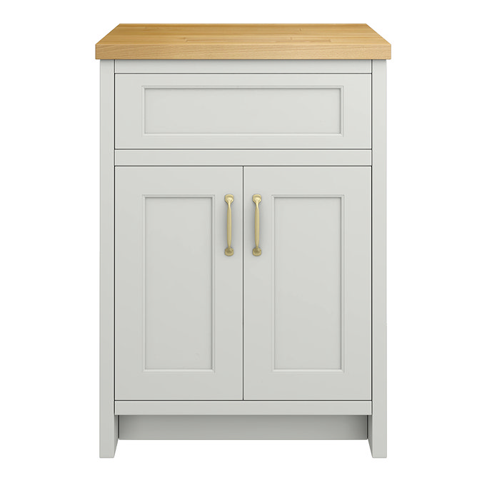 Chatsworth 610mm Traditional Grey Countertop Vanity with Beech Worktop & Brushed Brass Handles