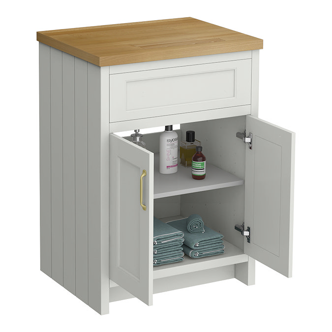Chatsworth 610mm Traditional Grey Countertop Vanity with Beech Worktop & Brushed Brass Handles