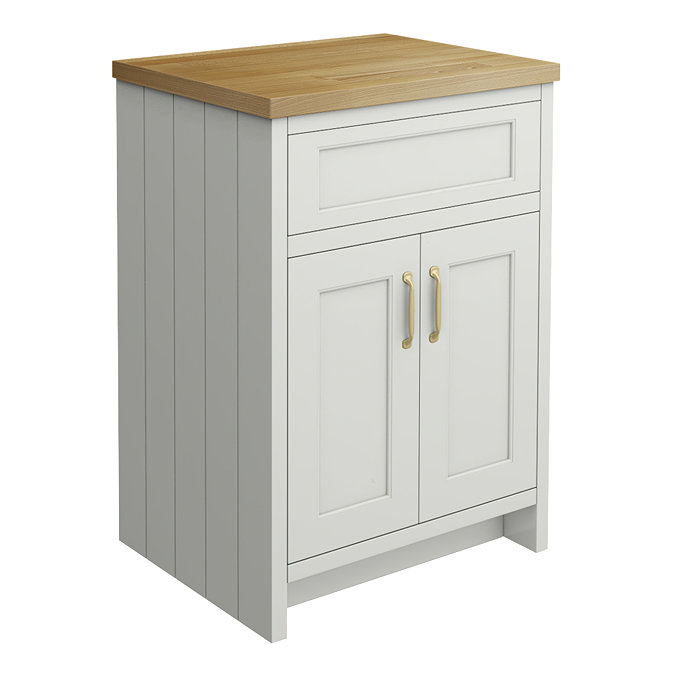 Chatsworth 610mm Traditional Grey Countertop Vanity with Beech Worktop & Brushed Brass Handles