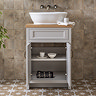 Chatsworth 610mm Traditional Grey Countertop Vanity with Beech Worktop & Antique Brass Handles