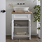 Chatsworth 610mm White Countertop Vanity with Beech Worktop, Oval Gloss White Basin & Antique Brass Handles