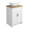 Chatsworth 610mm White Countertop Vanity with Beech Worktop, Oval Gloss White Basin & Antique Brass Handles