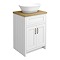 Chatsworth 610mm Traditional White Countertop Vanity with Beech Worktop, Oval Gloss White Basin & Antique Brass Handles
