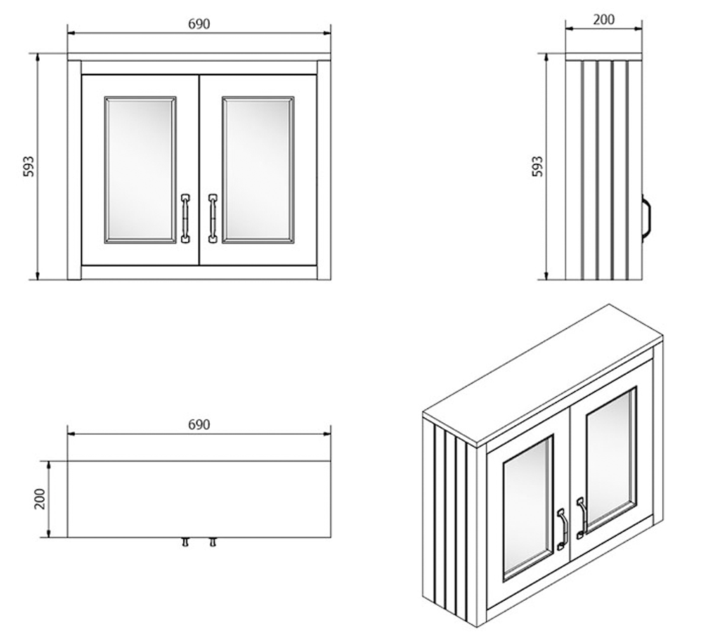 Chatsworth 690mm Grey 2-Door Mirror Cabinet with Chrome Handles