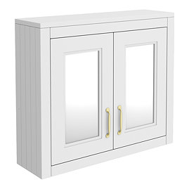 Chatsworth 690mm White 2-Door Mirror Cabinet with Brushed Brass Handles
