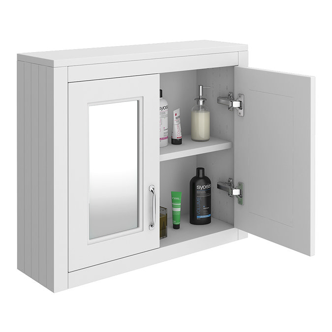 Chatsworth 690mm White 2-Door Mirror Cabinet with Chrome Handles