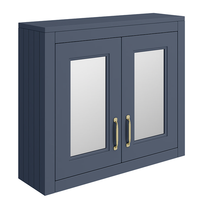 Chatsworth 690mm Blue 2-Door Mirror Cabinet with Brushed Brass Handles