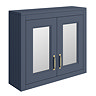 Chatsworth 690mm Blue 2-Door Mirror Cabinet with Brushed Brass Handles