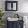Chatsworth 690mm Blue 2-Door Mirror Cabinet with Brushed Brass Handles