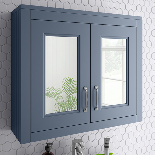 Chatsworth 690mm Blue 2-Door Mirror Cabinet Large Image