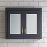 Chatsworth 690mm Graphite 2-Door Mirror Cabinet with Brushed Brass Handles