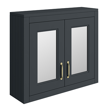 Chatsworth 690mm Graphite 2-Door Mirror Cabinet with Brushed Brass Handles