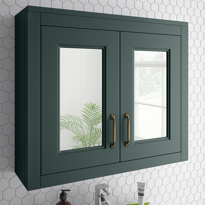 Chatsworth 690mm Green 2-Door Mirror Cabinet Large Image