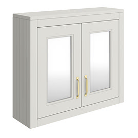 Chatsworth 690mm Grey 2-Door Mirror Cabinet with Brushed Brass Handles