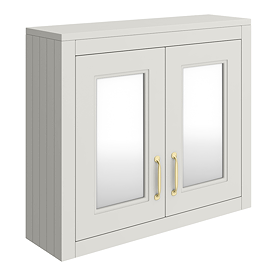 Chatsworth 690mm Grey 2-Door Mirror Cabinet with Brushed Brass Handles