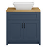 Chatsworth 810mm Blue Countertop Vanity with Beech Worktop, Rectangular Gloss White Basin & Matt Black Handles