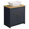 Chatsworth 810mm Graphite Countertop Vanity with Beech Worktop, Rectangular Gloss White Basin & Antique Brass Handles