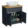 Chatsworth 810mm Graphite Countertop Vanity with Beech Worktop, Rectangular Gloss White Basin & Brushed Brass Handles