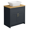 Chatsworth 810mm Graphite Countertop Vanity with Beech Worktop, Rectangular Gloss White Basin & Brushed Brass Handles